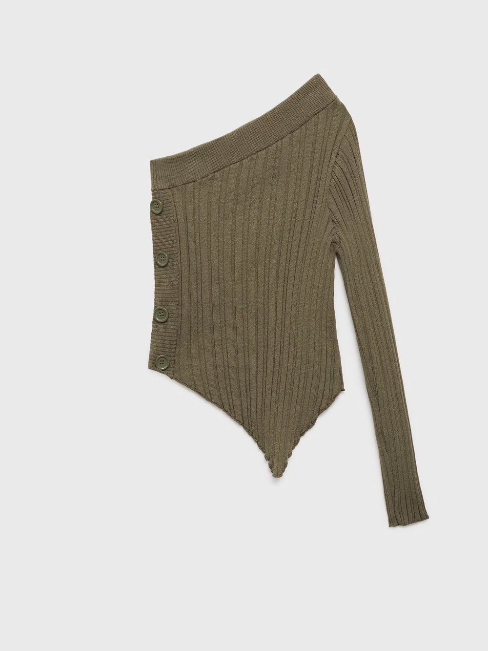 NWT Asymmetric One-Shoulder Ribbed Sweater in Olive